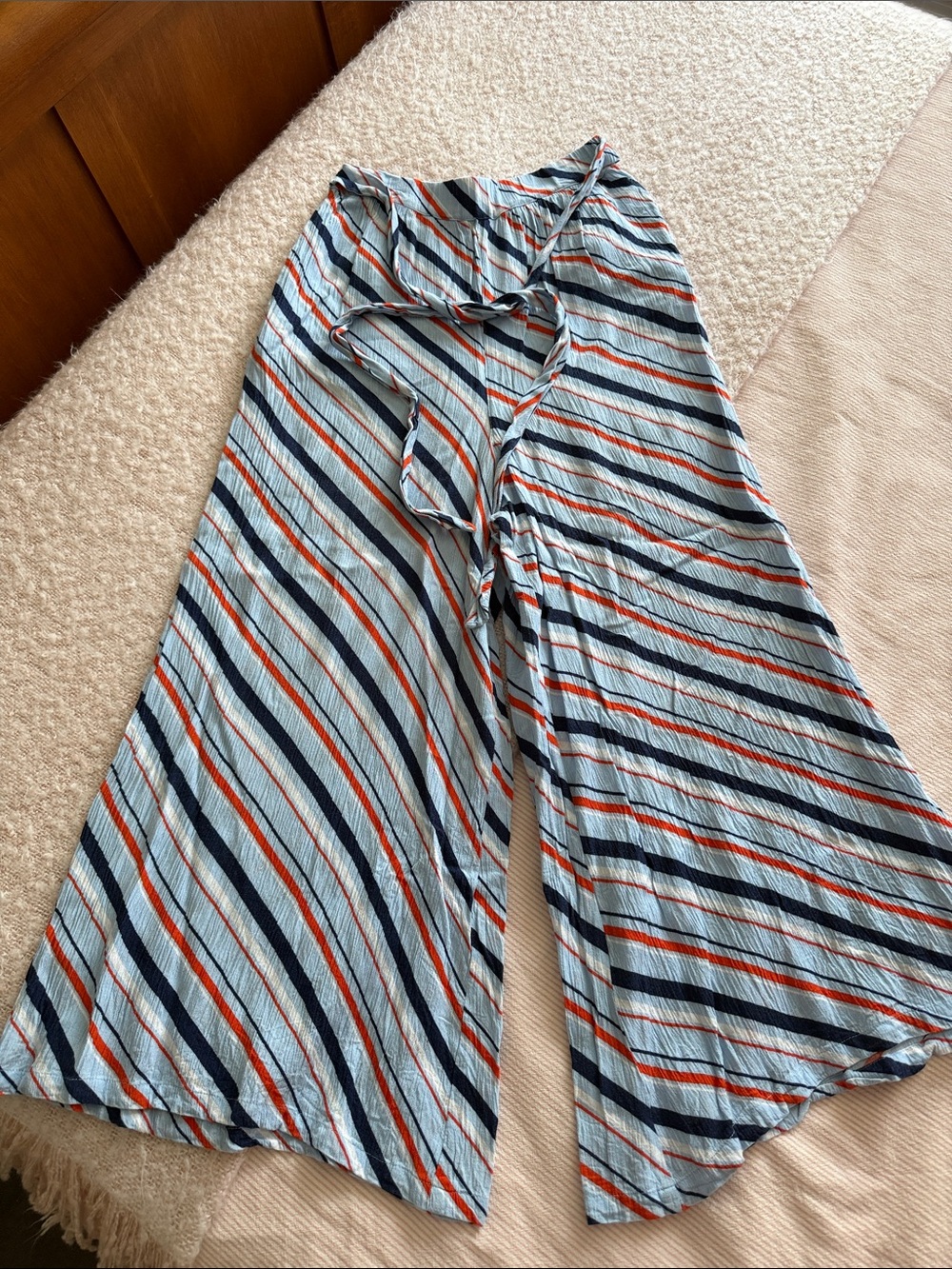 Striped Wide-Leg Palazzo Pants - Blue, Navy & Rust